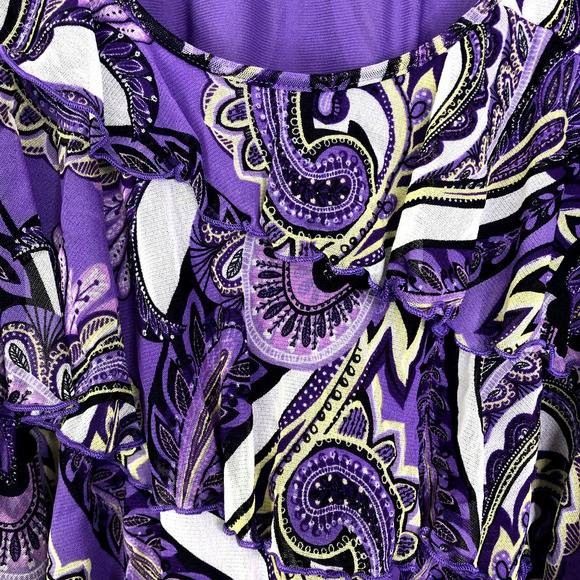 Apt 9 Top Womens 1X Vibrant Purple Paisley Ruffle Tiered Front Sheer Sleeves - Picture 3 of 8